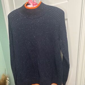 J. Jill mock neck long sleeve sweater navy blue marled orange edging SMALL